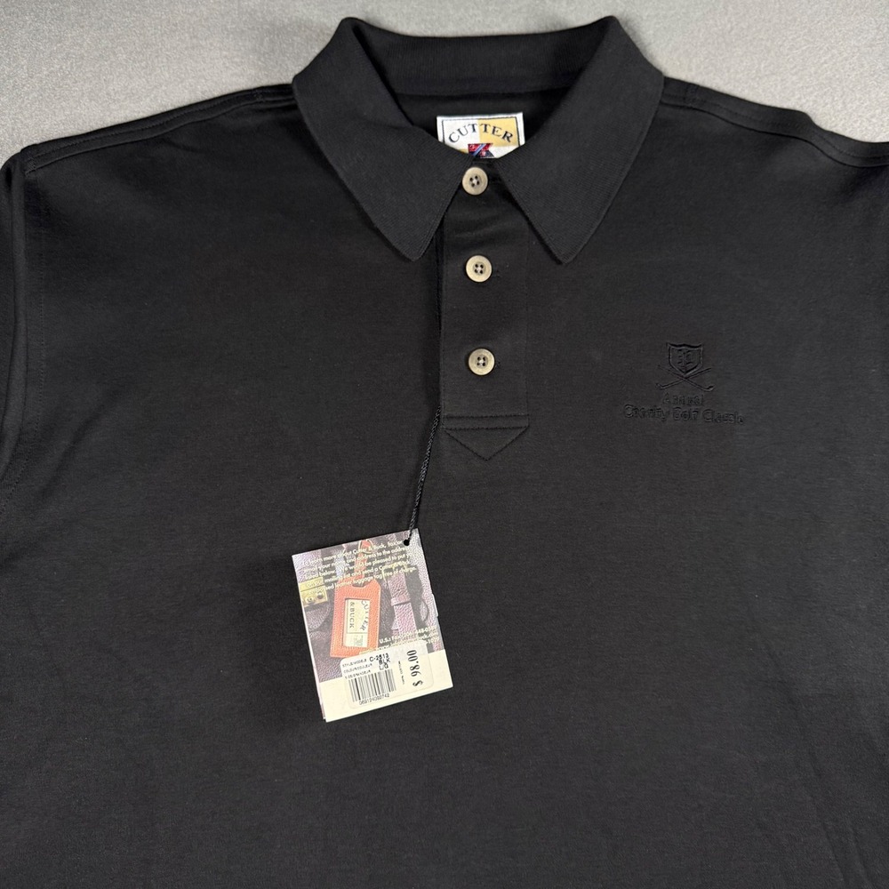 Cutter & Buck Mens Large Long Sleeve Polo Black Cotton Charity Golf Classic
